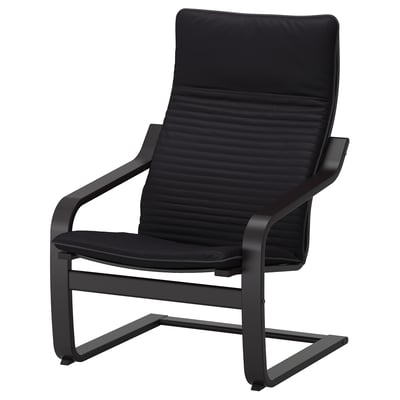 POÄNG black armchair, sleek bentwood design with cushioned seat and back, modern and minimalist.