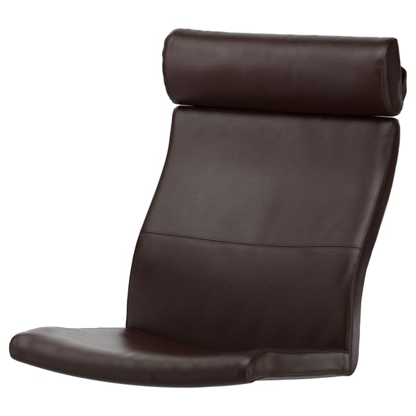 Brown leather chair, curved design, with neck support.
