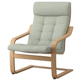 Modern light green armchair, wooden frame, cushioned seat & back, eco-friendly materials.