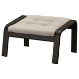 POÄNG footstool: gray cushion, black wood frame, padded, square shape.