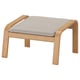 POÄNG footstool: light brown wood, grey cushion, square, minimalist design.