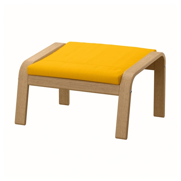 Yellow cushion on wooden frame, square seat, minimalist design.
