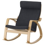 Modern dark gray fabric rocking chair with light wood frame and high back.