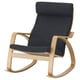 Modern dark gray fabric rocking chair with light wood frame and high back.