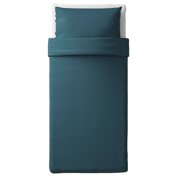 PUDERVIVA Duvet cover and pillowcase, dark blue, 150x200/50x80 cm