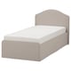 RAMNEFJÄLL bed, beige, curved headboard, upholstered, clean lines.