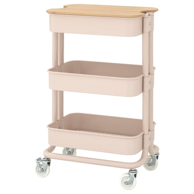 RÅSKOG / NORRÅVA Trolley with lid, pink, 28x38x62 cm