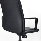 Black office chair with adjustable armrests and tilt, showcasing durable fabric and sturdy design.