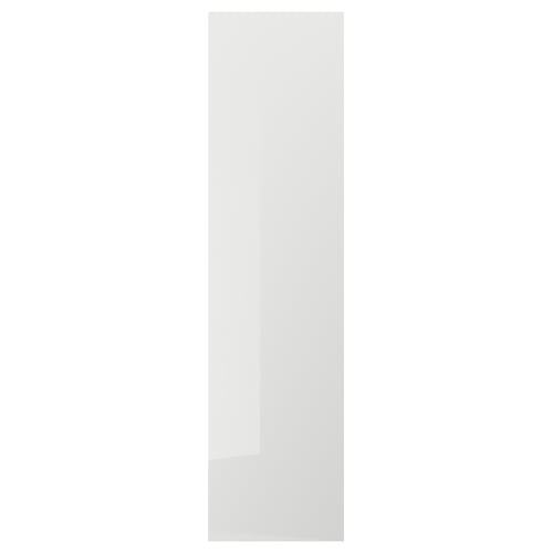 A grey, high-gloss, rectangular RINGHULT door with a smooth surface. Its part of a kitchen cabinet.
