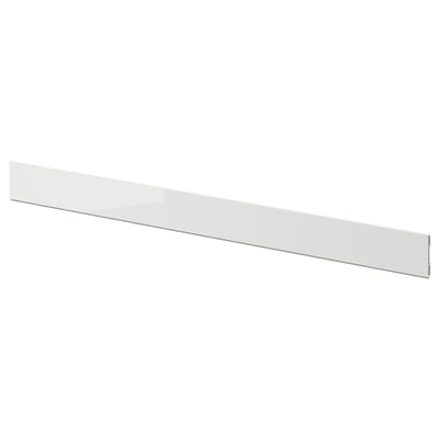 Displays a white RINGHULT kitchen cabinet front panel. Its rectangular, glossy, and made of plastic with a durable, easy-to-clean surface.