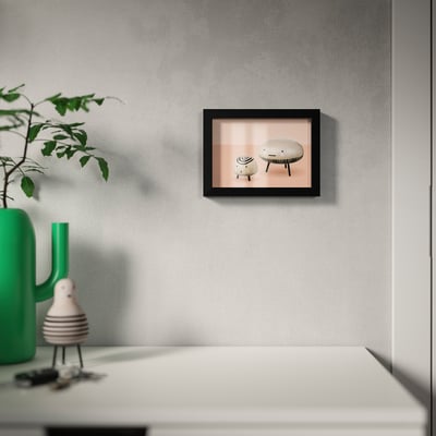 Black RÖDALM picture frame, rectangular, minimalist design with white mat, fits favorite photos.