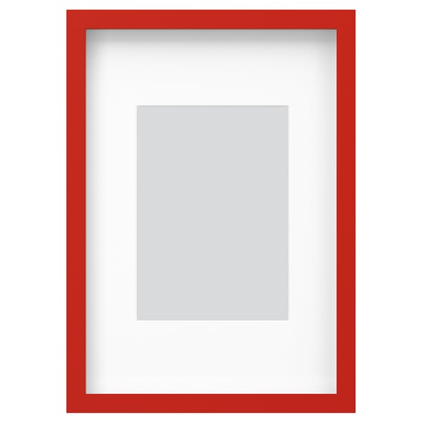 Red RÖDALM picture frame, rectangular, modern design with white inner mount.