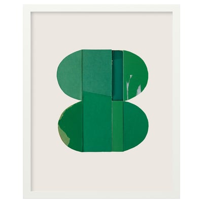 A RÖDALM frame with green abstract art, featuring varying shades and shapes, and front plastic protection.