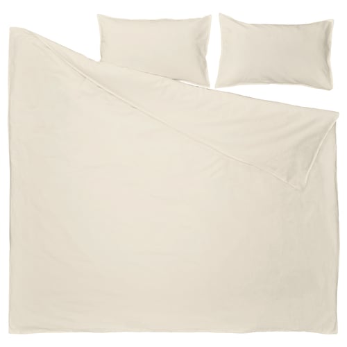 Beige RUNDHAGTORN duvet & pillows, soft linen-cotton blend, pre-washed, casual.