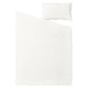 A white bedding set, including a duvet cover and pillowcase, made with a blend of linen and cotton.