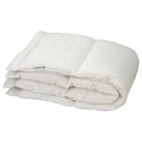 Folded white SÄFFEROT duvet, soft, recycled material, clean design.