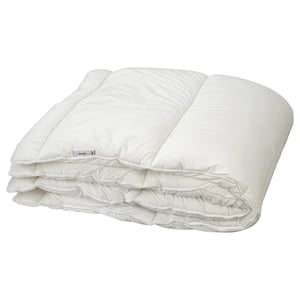 White SÄFFEROT duvet, folded, soft brushed microfiber, recycled polyester filling.