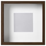 Square dark wooden picture frame with beveled edges and clear plastic cover.