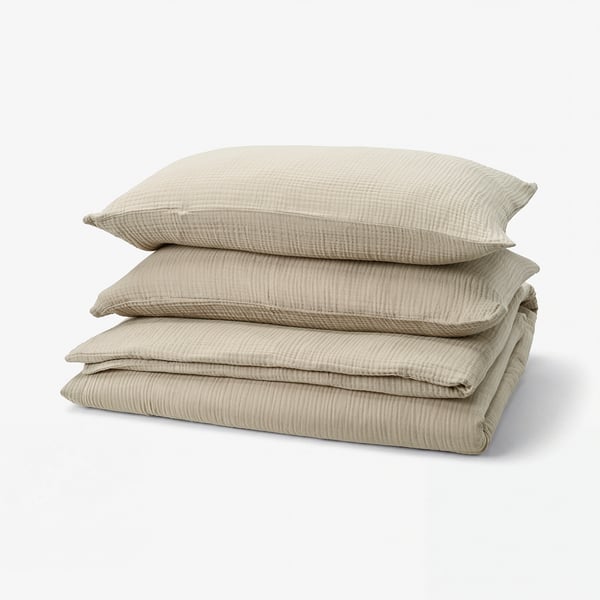 SCHERSMIN Duvet cover and 2 pillowcases, grey-beige, 240x220/50x80 cm
