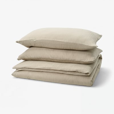 SCHERSMIN Duvet cover and 2 pillowcases, grey-beige, 200x200/50x80 cm
