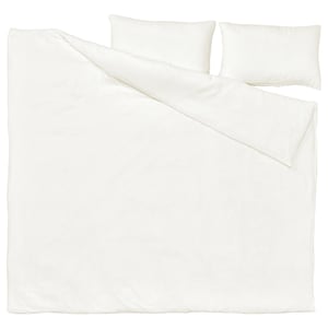 SCHERSMIN white organic cotton duvet set with pillowcases, muslin texture.