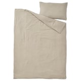 The SCHERSMIN duvet cover set in light beige, made from breathable 100% organic cotton, featuring a simple, soft, and airy muslin texture.