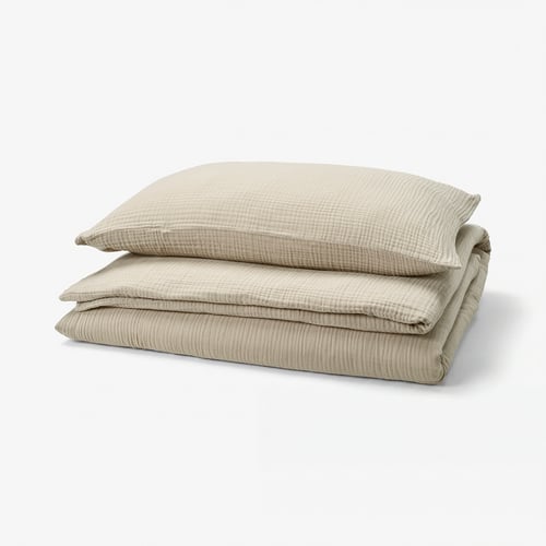 SCHERSMIN Duvet cover and pillowcase, grey-beige, 150x200/50x80 cm
