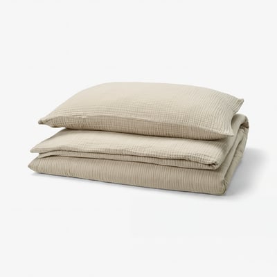 SCHERSMIN Duvet cover and pillowcase, grey-beige, 150x200/50x80 cm