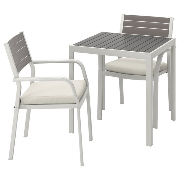 SJÄLLAND Table+2 chairs w armrests, outdoor, dark grey ... on {keyword}