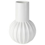 SKOGSTUNDRA white vase, stoneware, ribbed, cylindrical.