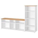 SKRUVBY white tv bench and bookcase, minimalist design, light wood top, open shelving, modern and clean storage.