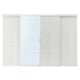 Option: SKYTTA white sliding closet doors with glass panel. Five-section design, modern look.