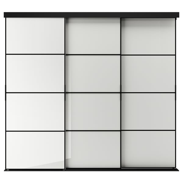 SKYTTA glass door unit, modern sleek black frame, frosted panels, simply stylish.