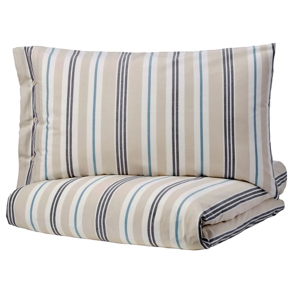 Smalstakra Quilt Cover And 2 Pillowcases Beige Blue Striped Ikea