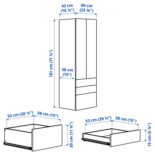 Illustration with measurements for the product: SMÅSTAD.