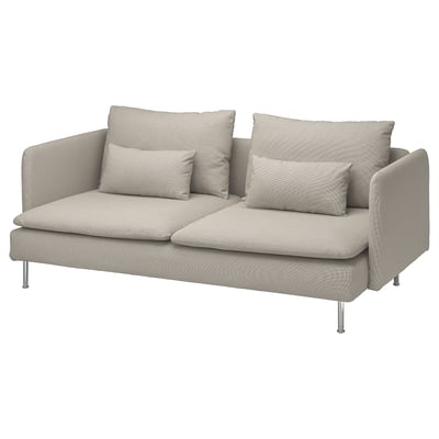 SÖDERHAMN sofa, beige with wavy texture, low-profile, deep seats, minimalist design, four cushions.