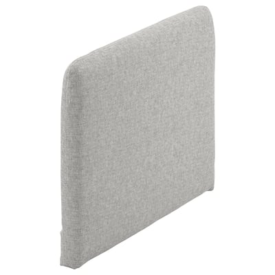 A grey SÖDERHAMN headboard, rectangular with rounded corners, in fabric.