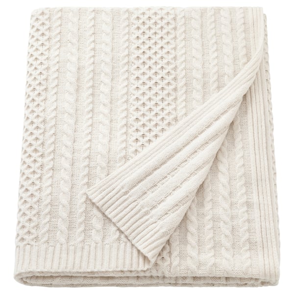 SÖRBYSKOGEN blanket, white, knitted, 100% recycled polyester, warm & cozy.