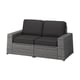 SOLLERÖN grey outdoor couch, wicker design, dark cushions, modular shape.