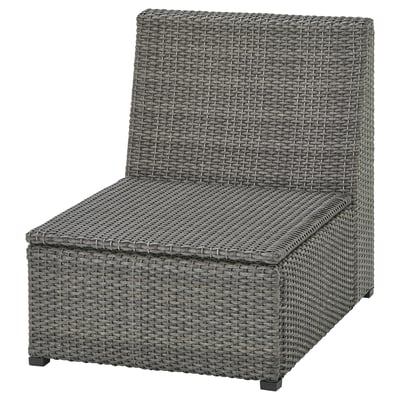 SOLLERÖN grey wicker chair, square shape, weather-resistant, outdoor use.