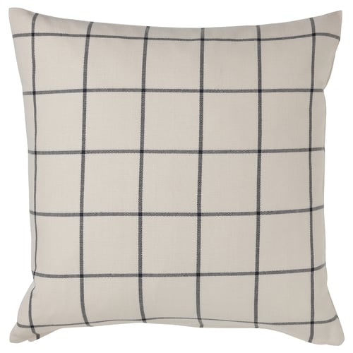 SPIKKLUBBA check pattern cushion cover. Cream with black stripes, square, zip back.