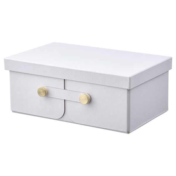 White SPINNROCK storage box with dual compartments, gold accents, textured surface.