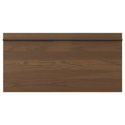 STENSTA dark brown kitchen cabinet with wood grain pattern and wide solid wood handle.