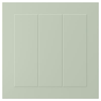 STENSUND green cabinet door with grooved panels, smooth lacquered surface, rectangular shape.