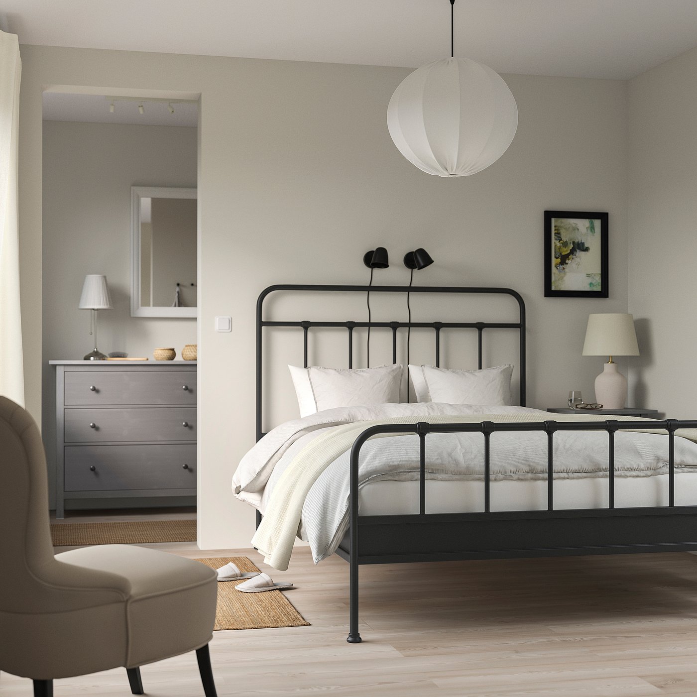 STJÄRNÖ bed frame, anthracite/Lönset, Standard Double - IKEA Ireland