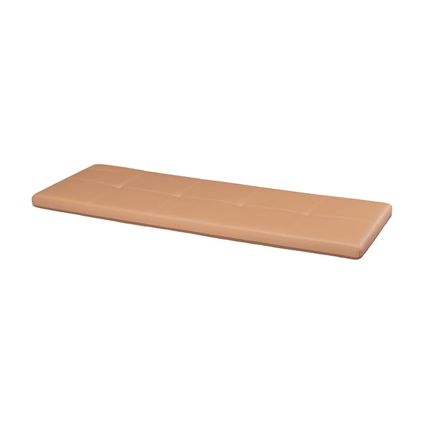 STOCKHOLM 2025 tan leather bench, rectangular, quilted design.