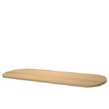 Wooden shelf, oval, light brown, simple design.