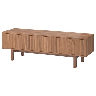 STOCKHOLM walnut tv bench, minimalist style, three compartments, natural wood finish.