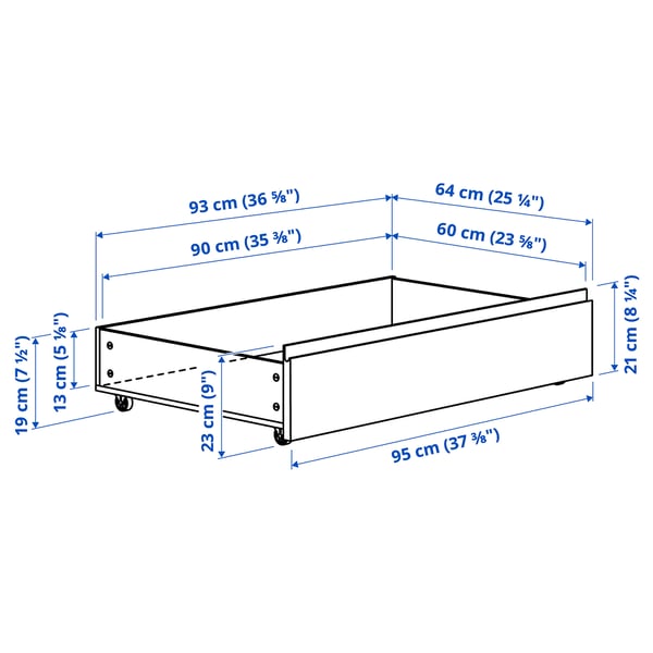 STORKLINTA Bed frame with 2 storage boxes, dark brown oak effect, Standard Double