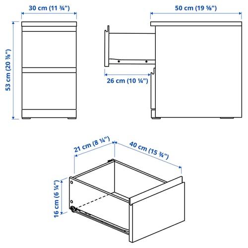 STORKLINTA Chest of 2 drawers, white/with 2 drawers, 30x50x53 cm